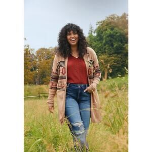 Maurices Aztec Geo Duster Long Sleeve Fringe Open Cardigan Sweater Plus Size 1X